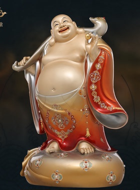 黄铜如意添福弥勒像摆件寺庙家用供奉招财创意工艺品装饰京铜摆件