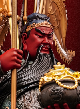 东来紫关公摆件武财神神像铜雕招财供奉铜像关帝圣君京铜伽蓝菩萨