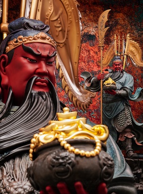 东来紫关公摆件武财神神像铜雕招财供奉铜像关帝圣君京铜伽蓝菩萨