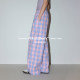 MoodBerry American Retro Contrast Color Plaid Straight Pants Women's Spring Lazy Style ແອວສູງ Casual Loose Pants