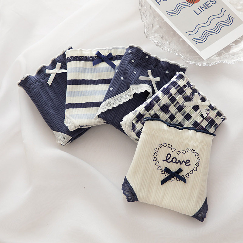 日系内裤女士纯棉裆软妹蕾丝边爱心裆螺纹透气棉质少女性感三角裤,淘宝优惠券,粉丝福利购,淘宝优惠卷