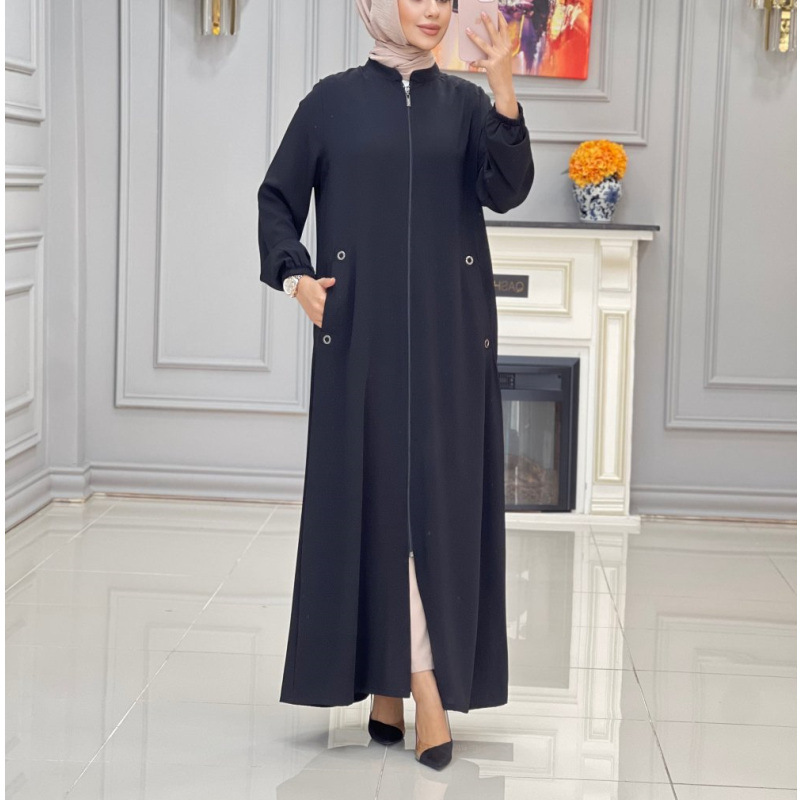 2024 Middle East Dubai stand collar zipper women gown dress - 图0