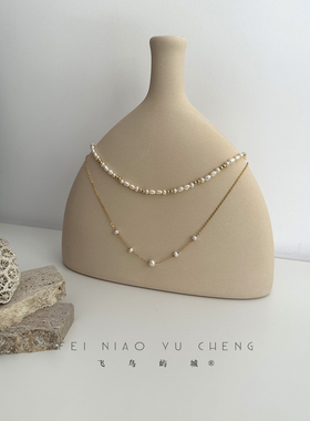 飞鸟屿城天然珍珠美国包金项链