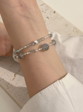 飞鸟屿城/月影十分清冷感原创天然月光石手串925纯银手链气质精致