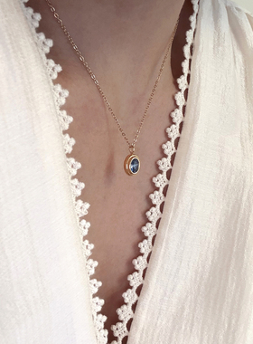 飞鸟屿城  自由邻海.通勤时尚简约百搭蓝色锆石项链小众锁骨链女