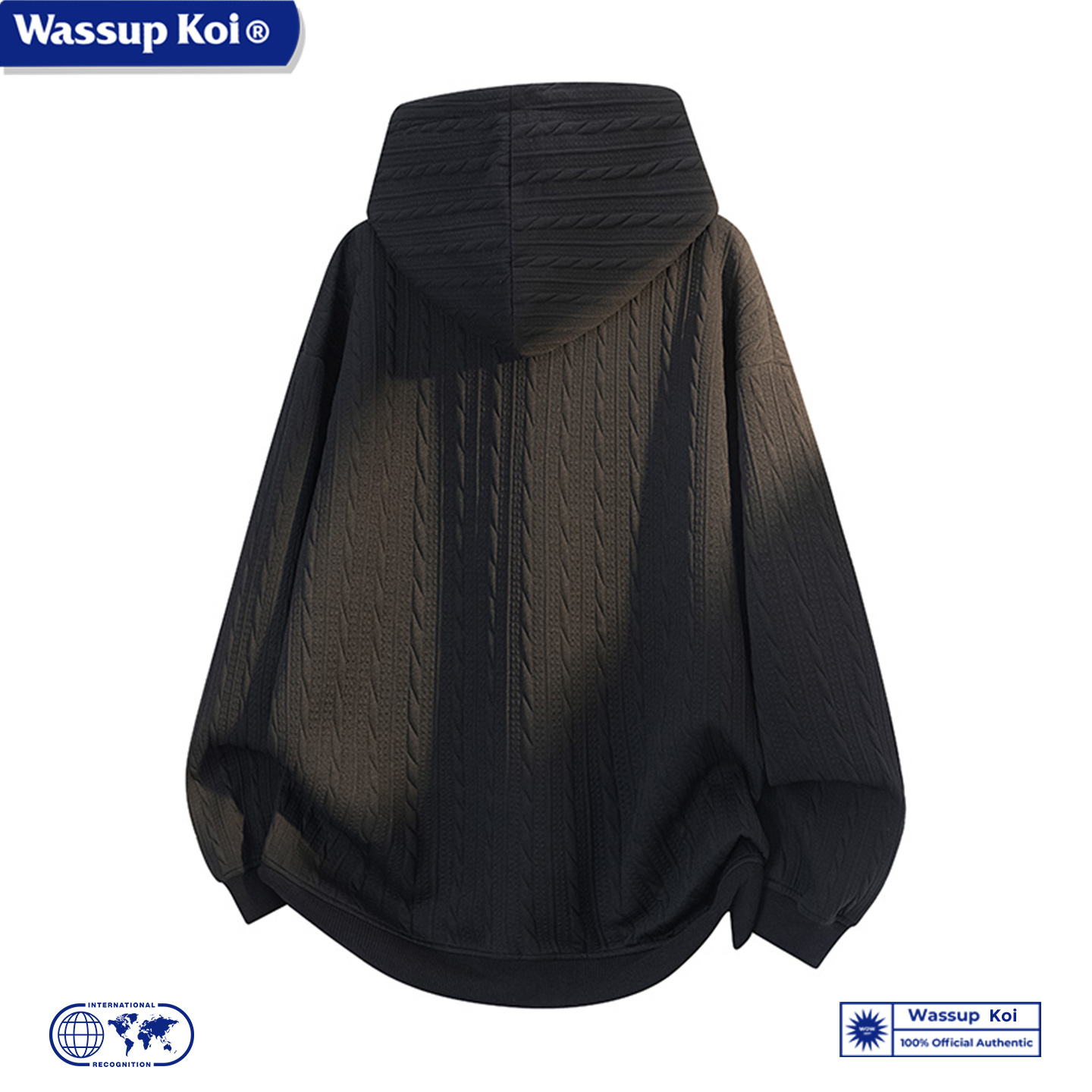 WASSUP KOI联名美式提花连帽开衫卫衣男秋季潮牌宽松帽衫拉链外套 - 图0