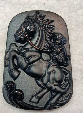 天然马上封侯吊坠黑曜石猴子骑马