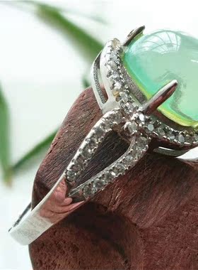 天然绿葡萄玉髓银饰老婆活扣戒指