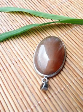 橙色925银月亮石恋人吊坠