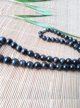 珍藏品项链天然黑猫眼石塔式圆珠