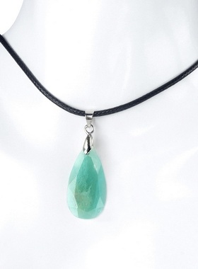 【茜茜珠饰】水滴形钻石切面吊坠天然水晶切角水滴形项链  八色