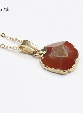 【茜茜珠饰】红玛瑙黑玛瑙灰玛瑙切面不规则包边吊坠项链 六色
