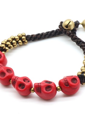 【茜茜珠饰】跨境蓝松七彩松石骷髅头手链手工编织波西米亚 四色