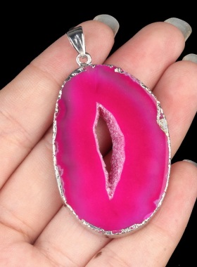 【茜茜珠饰】大号玛瑙片磨边鎏金吊坠不规则切片项链跨境 10色