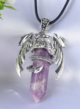 【茜茜珠饰】大号火龙吊坠天然水晶合金六角柱双尖飞龙翼龙 13色