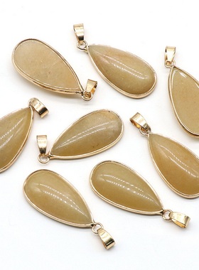 【茜茜珠饰】天然水晶半宝石玛瑙石金边包边吊坠水滴项链 22色