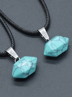 【茜茜珠饰】天然水晶玛瑙石双尖六角柱吊坠子弹头项链 17色