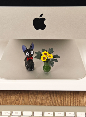 治愈系向日葵电脑桌面装饰摆件办公室黑猫玩偶工位解压玩偶小饰品