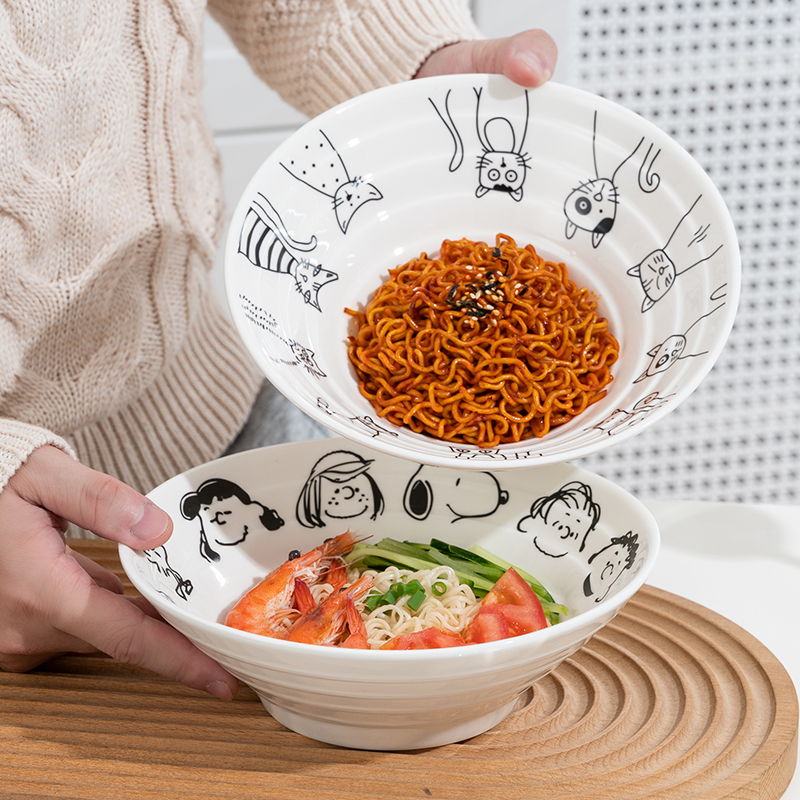 【第二件半价】拉面碗陶瓷泡面碗家用日式餐具沙拉斗笠汤面碗大碗 - 图1