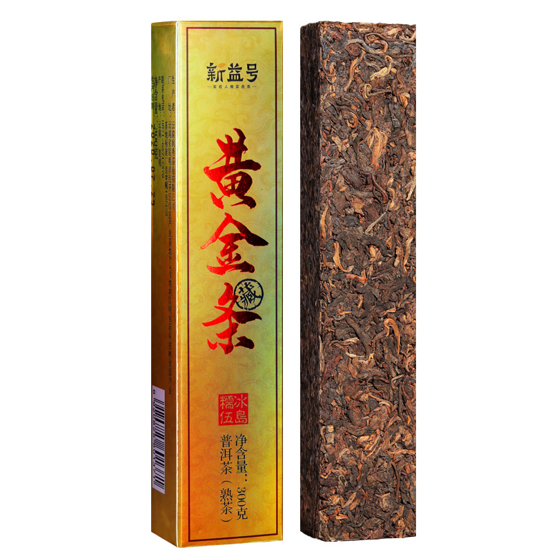 新益号茶叶旗舰店新益号冰岛糯伍古树茶黄金条普洱茶熟茶砖云南临沧陈年老茶冰岛甜3