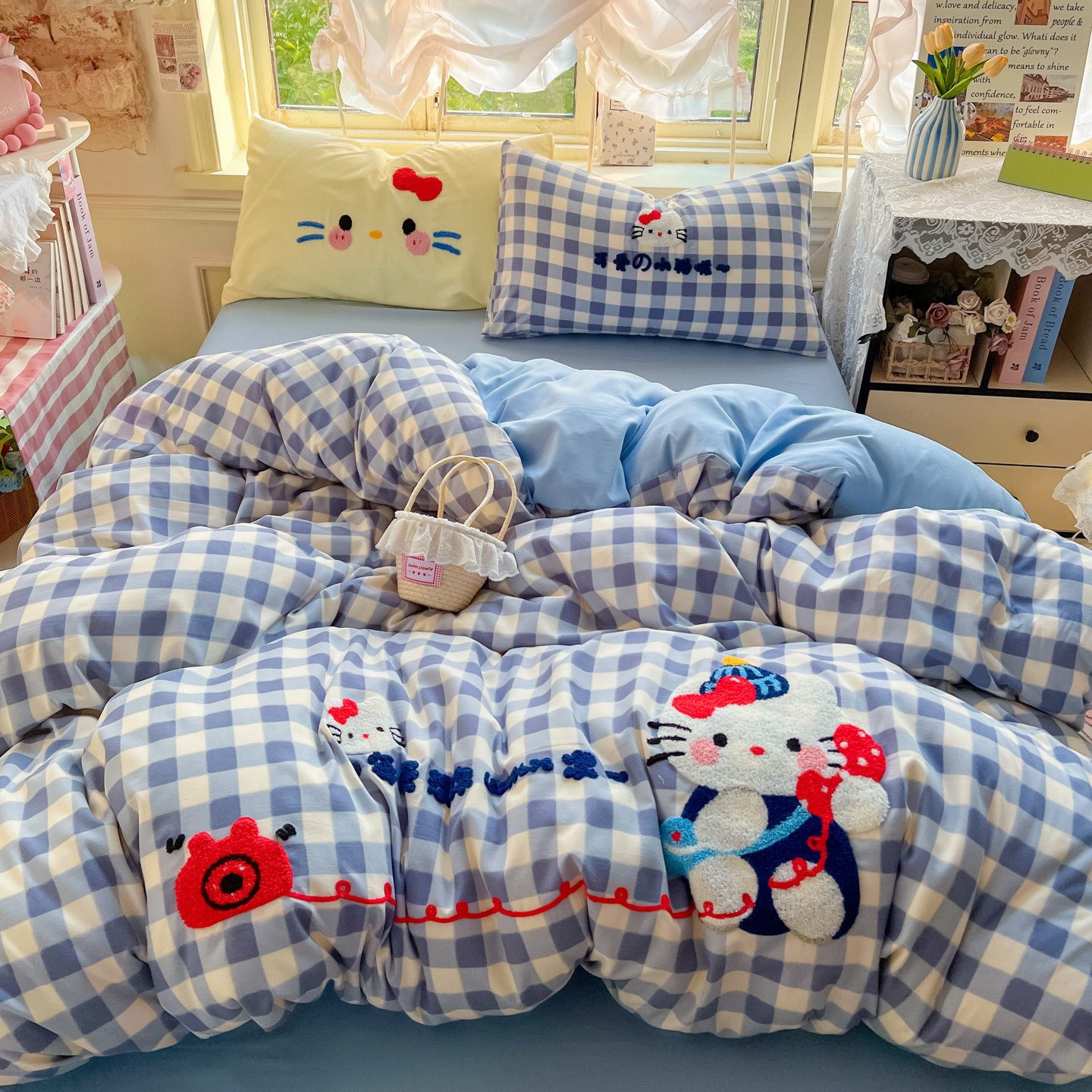 可爱猫咪全棉四件套床品卡通纯棉女孩儿童三件套床单被套床笠被罩