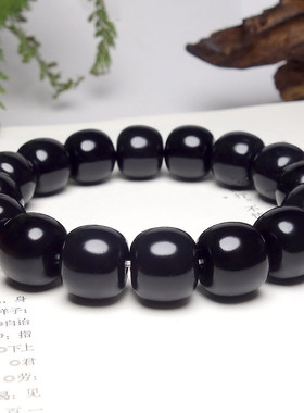 正品和田玉墨玉油润老型珠手串