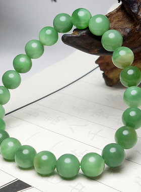 新疆和田玉且末碧玉油润圆珠手串