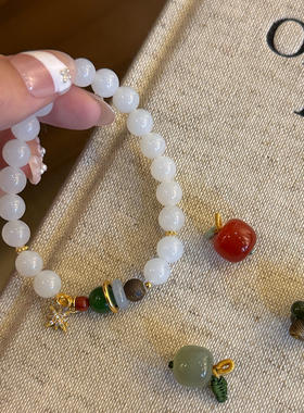 白玉手串女新中式天然和田玉手串