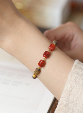 天然南红沉香手串女手工串珠手链