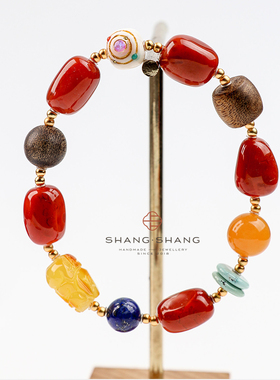 天然南红手串女原矿绿松蜜蜡手链