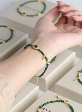 新中式冰种A货阳绿翡翠手串女款