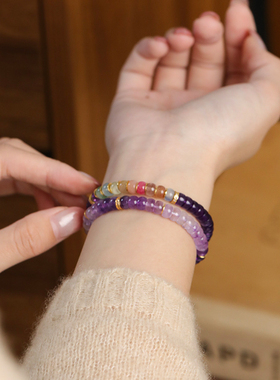 天然紫水晶手串女款手工串珠手链