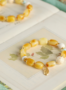 天然蜜蜡手串女手工串珠猛犸象牙