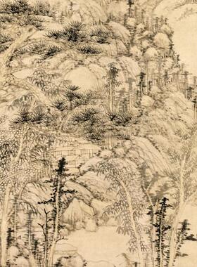 丹崖玉树图黄公望山水画挂画新中式玄关装饰画走廊过道竖版中国风