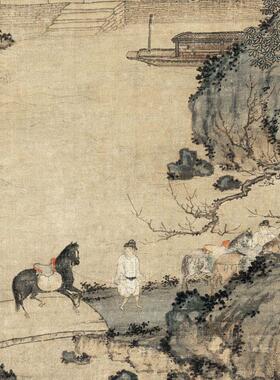 东山丝竹图元代山水画新中式装饰画走廊竖版挂画中国风古画仿古画