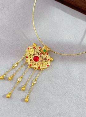龙凤锁包仿真黄金锁沙金吊坠琳琅彩古法如意新中式挂坠项链毛衣链