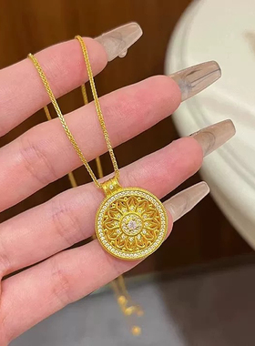 韦雪同款古法沙金玫瑰花窗八宝罗盘吊坠好运项链女中式复古毛衣链