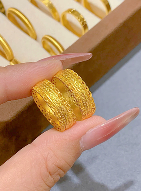 腰缠万贯沙金戒指女仿真黄金钱币食指环轻奢高级感金店同款送女友