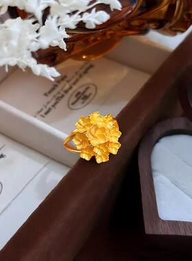 繁花沙金戒指仿真黄金色婚嫁首饰结婚订婚指环三金戒子女花朵假金