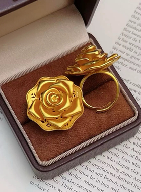 大花朵沙金戒指仿真假黄金结婚指环订婚三金婚嫁摆台戒子久不掉色