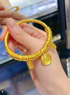 黄财神盘缠沙金手链仿真黄金手镯招财金店同款新中式平安喜金镯子