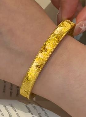 四叶窗花手镯仿真黄金沙金镯子轻奢高级感时尚气质手环四叶草手饰