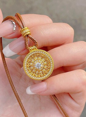 花窗沙金吊坠镶钻白车窗罗盘仿真黄金色项链女款挂坠锁骨链毛衣链