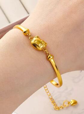 蝴蝶结KT猫手链女仿真黄金沙金手镯可爱猫镀24K金元气少女兔手串