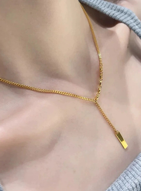 上上签沙金项链猪鼻子仿真黄色周家同款小金条久不掉色锁骨链女