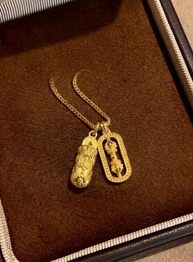 韦雪同款无钻金刚杵貔貅沙金吊坠仿真黄金色项链叠戴降魔杵锁骨链