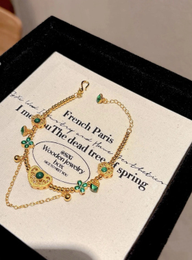 幸运花瓣沙金手链仿真黄金轻奢高级感古法新中式琳琅彩爱心送女友