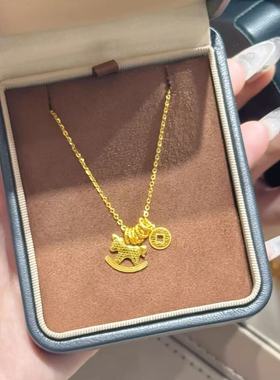 小马钱币手链仿真黄金沙金马上有钱项链碎冰冰木马轻奢高级感手饰