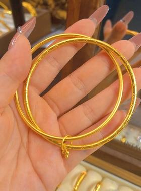 珠联环扣沙金双圈手镯仿真黄金菱格纹镯子双环敦煌环环相扣素圈镯