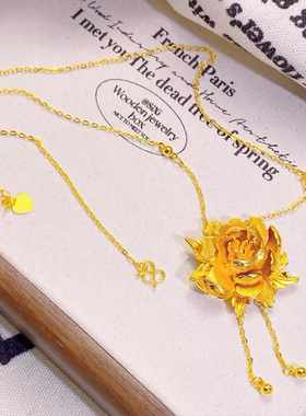 牡丹花项链新娘结婚首饰仿真黄金沙金订婚摆台婚礼饰品耳钉戒指女